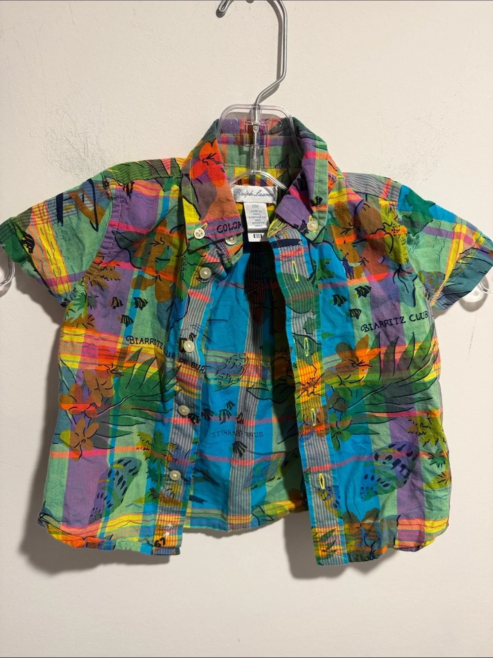 Ralph Lauren Kids Multi-Color Tropical Plaid Button-Down Shirt Size 12 Months